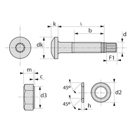 Boulon classe 10,9 tête cylindrique BOLT GREENKOTE - 20 x 50 mm