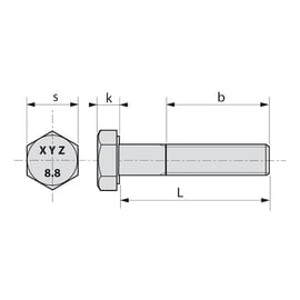Vis tête hexagonale filetage partiel ISO 4014 classe 8,8 brut