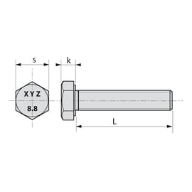 Vis tête hexagonale filetage total ISO 4017 classe 8,8 brut