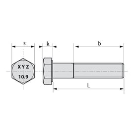 Vis tête hexagonale filetage partiel DIN 931 classe 10,9 brut
