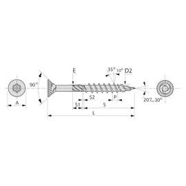 Vis bois TK3 tête fraisée Torx® filetage partiel Zingué