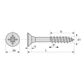 Vis pour panneaux agglomérés tête fraisée Pozidriv® filetage partiel Inox A4