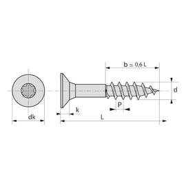 Vis pour panneaux agglomérés tête fraisée Torx® filetage partiel Inox A2