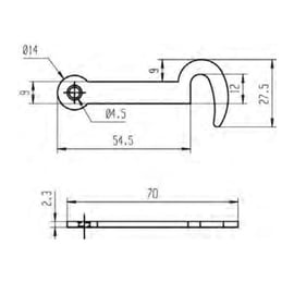 Crochet d'armoire pivotant acier zingué longueur 70 mm