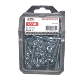 Boulon poêlier tête ronde large fendue en croix NFE 25129 ISO 4032 Zingué 6 x 30 mm - Coque de 50 pièces