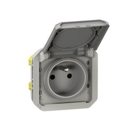 Prise de courant 2P+T PLEXO composable - étanche - avec enjoliveur - 16 A - 250 V - gris