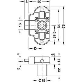 Serrure de meuble 1 point SYMO sans cylindre axe 25 mm droite