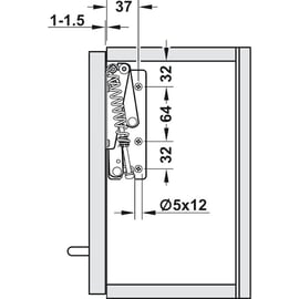 Ferrure de relevage pour relevant hauteur intérieur de meuble 300 à 600 mm droit