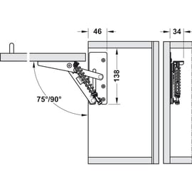 Ferrure de relevage pour relevant hauteur intérieur de meuble 300 à 600 mm droit