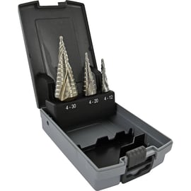 Coffret de 3 forets coniques étagés HSS goujures hélicoïdales - Plage de diamètres 4 à 30 mm