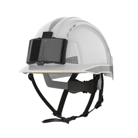 Casque de protection EVOLite® ventilé avec porte-badge, jugulaire 4 points, CR2 gris - blanc