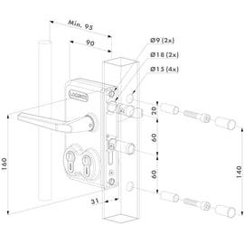 Serrure de portail industriel à double cylindre LDKZ