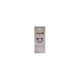 Bouton poussoir PMR étroit à encastrer PB19_BBL3E-B12 lumineux bleu sur plaque avec braille à bornier