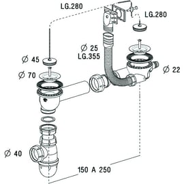 Vidage complet d'évier C5911 - Diamètre : 74 mm