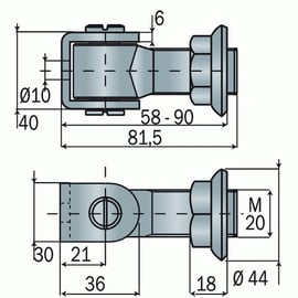 Gond à souder réglable 155 M20 longueur 90 mm