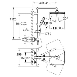 Colonne de douche Tempesta Cube System avec mitigeur thermostatique Chromé