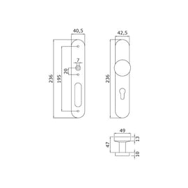 Ensemble palière bouton tournant inox 304