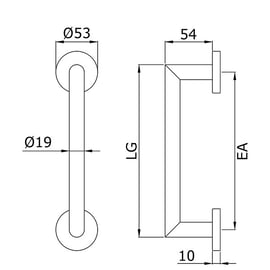 Poignée de tirage tubulaire angle vif sur rosace inox