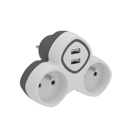 Bloc multiprise biplite 3 x 16A - 2P + T / USB A