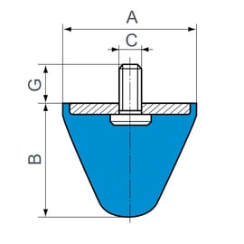 Butée progressive conique - Diamètre : 25.5 mm - Hauteur : 19 mm - Charge de pression maximale : 1000 N - Filetage : M8