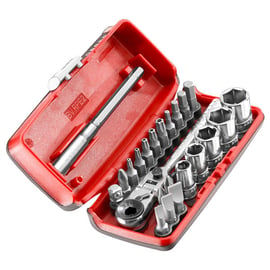 Coffret de douilles 1/4" 6 pans métriques et d'embouts de vissage avec cliquet R1PICO - 23 pièces