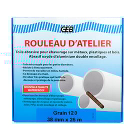 Rouleau d'atelier toile abrasive - 38 mm x 25 m - Grain 80