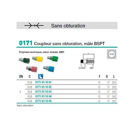 Coupleur pneumatique vert - Diamètre nominal : 3 mm