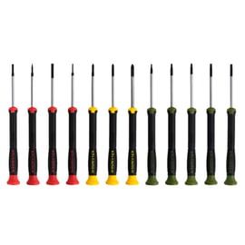Jeu de 12 tournevis micro-précision : 4 plats + 3 Phillips® + 5 Torx®