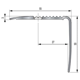 Nez de marche strié à visser 41V - 55x50 mm - longueur 3000 mm