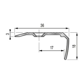 Nez de marche strié à visser 6V - 36x18 mm - longueur 3000 mm