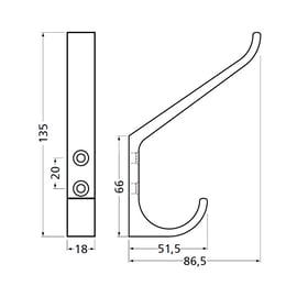 Patère design 2 têtes hauteur 135 mm - aluminium