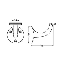 Support de rampe courbé déport 75 mm socle concave - aluminium