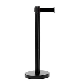 Poteau de guidage noir en acier avec sangle noir de 2 mètres
