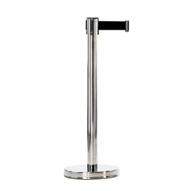 Poteau de guidage en inox aspect chromé avec sangle rouge de 2 mètres