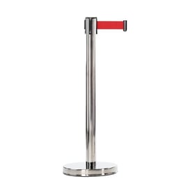 Poteau de guidage en inox aspect chromé avec sangle rouge de 2 mètres