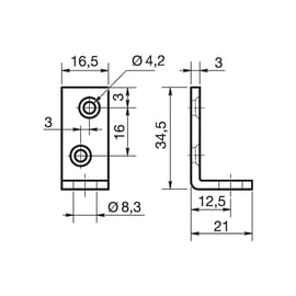 Equerre d'assemblage 34 x 21 mm - acier brut