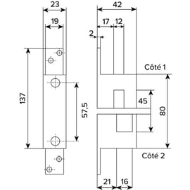 Gâche haute à pattes pour verrou CITY