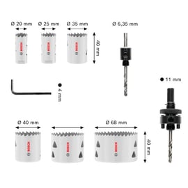 Coffret de 6 scies trépans HSS multimatériaux - 20 à 68 mm