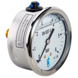 Manomètre 216 simple graduation glycèrine axial inox - 10 bar - 1/4" - diamètre 63 mm