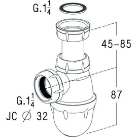 Siphon bouteille pour lavabo L211 - Diamètre entrée : G 1"1/4