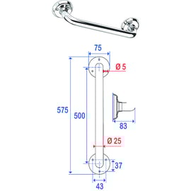 Barre d'appui droite visserie fournie - Longueur : 500 mm - Diamètre : 25 mm