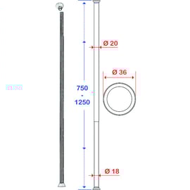 Porte-rideau de douche extensible droit de 750 à 1250 mm