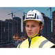 Casque de protection EVOLite® ventilé avec porte-badge, jugulaire 4 points, CR2 gris - blanc