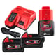 Pack batteries et chargeur pour outillage électroportatif M18 NRG-502 - 2 batteries Red Lithium 18V 5Ah, 1 batterie Red Lithium 12V 2Ah et un chargeur rapide