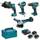 Lot de 4 outils électroportatifs 18V LOT0416 : Perceuse-visseuse DDF490 65 nm + Visseuse à chocs DTD153 1/4" + Meuleuse d'angle DGA504ZJ 125 mm + Perforateur burineur SDS-plus DHR182ZJ 1,7 J + 3 batteries 5Ah + chargeur + 3 coffrets MAKPAC - MY36