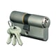 Cylindre européen double entrées à 5 goupilles en laiton nickelé - s'entrouvrant - 40 x 45 mm - KAC001531
