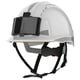 Casque de protection EVOLite® ventilé avec porte-badge, jugulaire 4 points, CR2 gris - blanc